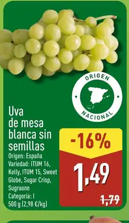 ALDI Uva de mesa blanca sin semillas oferta
