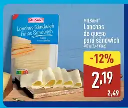 ALDI MILSANI Lonchas de queso para sandwich oferta
