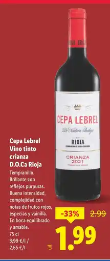 Lidl CEPA LEBREL Vino tinto crianza D.O.Ca Rioja oferta