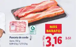 Lidl Panceta de cerdo oferta