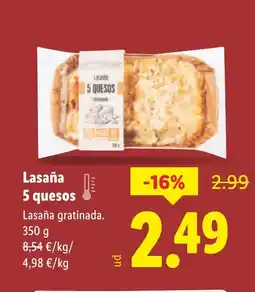 Lidl Lasaña 5 quesos oferta