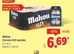 Lidl MAHOU Cerveza 0,0 tostada oferta