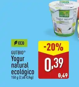 ALDI GUTBIO Yogur natural ecológico oferta