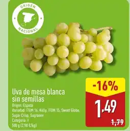 ALDI Uva de mesa blanca sin semillas oferta