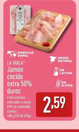 ALDI LA TABLA Jamón cocido extra 50% duroc oferta