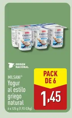 ALDI MILSANI Yogur al estilo griego natural oferta