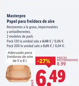 Lidl MASTERPRO Papel para freidora de aire oferta