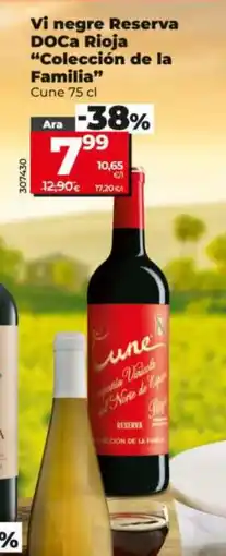 Dia CUNE Vi negre Reserva DOCa Rioja Colección de la Familia oferta