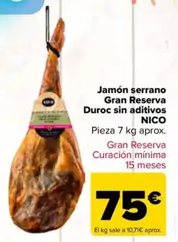 Carrefour NICO Jamón serrano Gran Reserva Duroc sin aditivos oferta