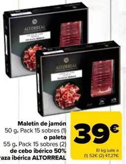 Carrefour ALTORREAL Maletín de jamón o paleta de cebo ibérico 50% raza ibérica oferta