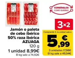 Carrefour AZUAGA Jamón o paleta de cebo ibérico 50% raza ibérica oferta