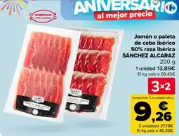 Carrefour SÁNCHEZ ALCARAZ Jamón o paleta de cebo ibérico 50% raza ibérica oferta
