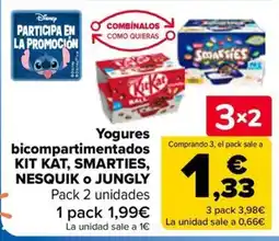 Carrefour KIT KAT, SMARTIES, NESQUIK O JUNGLY Yogures bicompartimentados oferta