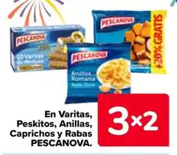 Carrefour PESCANOVA En varitas, peskitos, anillas, caprichos y rabas oferta