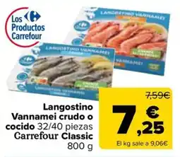 Carrefour Langostino Vannamei crudo o cocido 32/40 piezas Carrefour Classic oferta