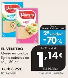Supermercados Lupa El ventero - queso en lonchas light o reducido en sal oferta
