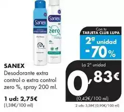 Supermercados Lupa Sanex - desodorante extra control o extra control zero %, spray oferta