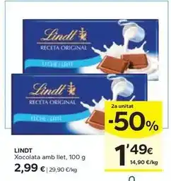 Caprabo Lindt - xocolata amb llet oferta