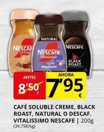 Supermercados MAS NESCAFE Café soluble creme, black roast, natural o descaf. vitalissimo oferta