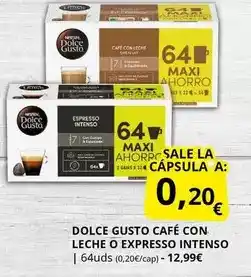 Supermercados MAS Dolce gusto café con leche o expresso intenso oferta