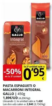 Supermercados MAS GALLO Pasta espagueti o macarroni integral oferta