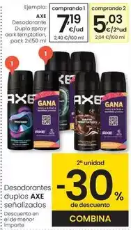 Eroski Axe - desodorante duplo spray dark temptation oferta