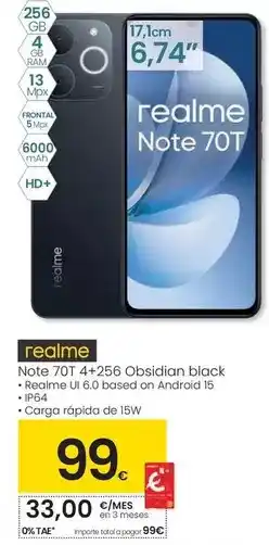 Eroski REALME Note 70T 4+256 Obsidian black oferta