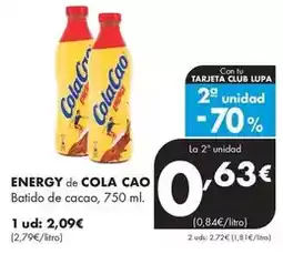 Supermercados Lupa Energy de cola cao - batido de cacao oferta
