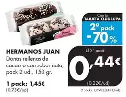Supermercados Lupa Hermanos juan - donas rellenas de cacao o con sabor nata oferta