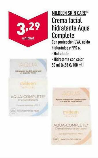 ALDI Mildeen Skin Care Crema Facial Hidratante Aqua Complete oferta