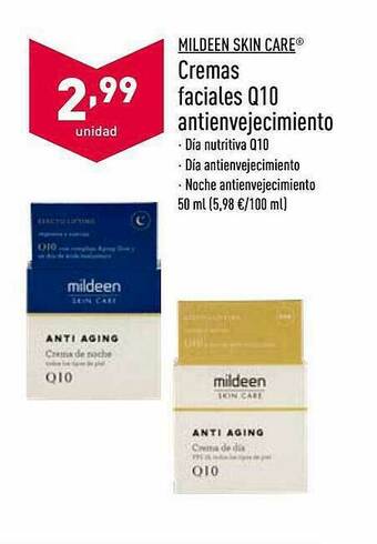 ALDI Mildeen Skin Care Cremas Faciales Q10 Antienvejecimiento oferta