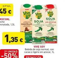 Hiperber VIVE SOY Bebida de soja normal, con cacao o ligera sin azúcar oferta