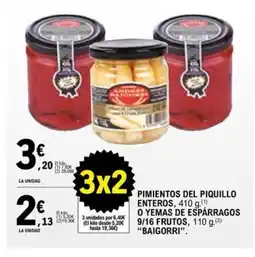 E.Leclerc BAIGORRI Pimientos del piquillo enteros o yemas de espárragos 9/16 frutos oferta