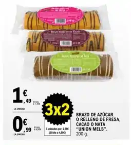E.Leclerc UNION MELS Brazo de azúcar o relleno de fresa, cacao o nata oferta