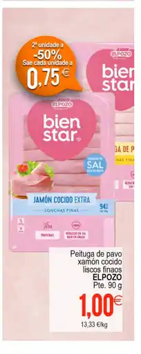 Plenus Supermercados ELPOZO Peituga de pavo xamón cocido liscos finaos oferta
