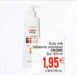 Plenus Supermercados CROWE Body milk hidratante amendoas oferta
