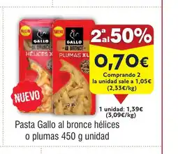 FROIZ Pasta Gallo al bronce hélices o plumas oferta