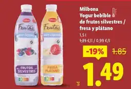 Lidl MILBONA Yogur bebible de frutos silvestres/ fresa y plátano oferta