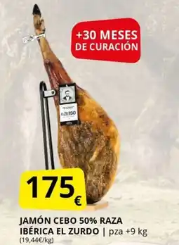 Supermercados MAS Jamón cebo 50% raza ibérica el zurdo oferta