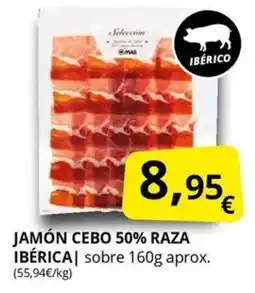 Supermercados MAS Jamón cebo 50% raza ibérica oferta