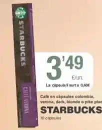 SPAR Fragadis Starbucks - cafe en capsules colombia, verona, dark, blonde o pike placa oferta