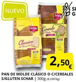 Supermercados MAS SCHAR Pan de molde clásico o c/cereales s/gluten oferta