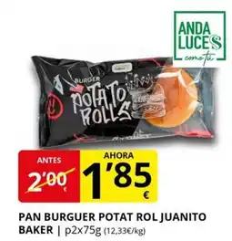 Supermercados MAS Pan burguer potat rol juanito baker oferta