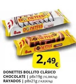Supermercados MAS Donettes bollito clásico chocolate rayados oferta
