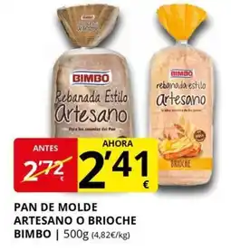 Supermercados MAS BIMBO Pan de molde artesano o brioche oferta