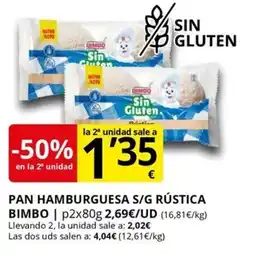 Supermercados MAS BIMBO Pan hamburguesa s/g rústica oferta