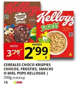 Supermercados MAS KELLOGGS Cereales choco krispies chocos, frosties, smacks o miel pops oferta