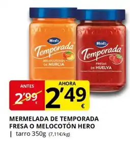 Supermercados MAS HERO Mermelada de temporada fresa o melocotón oferta