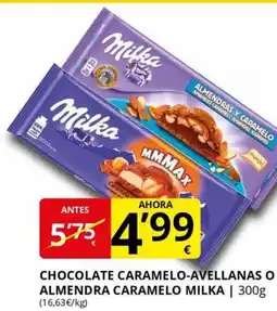 Supermercados MAS MILKA Chocolate caramelo-avellanas o almendra caramelo oferta