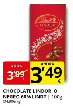 Supermercados MAS LINDT Chocolate lindor o negro 60% oferta